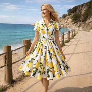 IBTOM CASTLE Women's Vintage Dress Plaid Floral Cocktail Party Swing Dresses 195